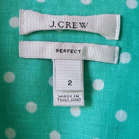 J. CREW PERFECT LINEN BUTTON UP SHIRT POLKA DOT AQUA BLUE GREEN WHITE SIZE 2 - Picture 3 of 9